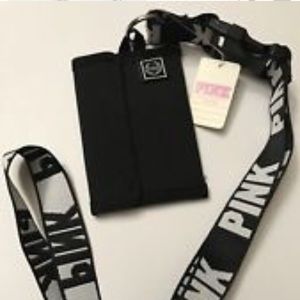 PINK by VS lanyard black white wallet id holder
